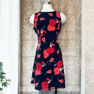 Vintage Tickets Black Poppy Floral Sleeveless Mini Dress Medium